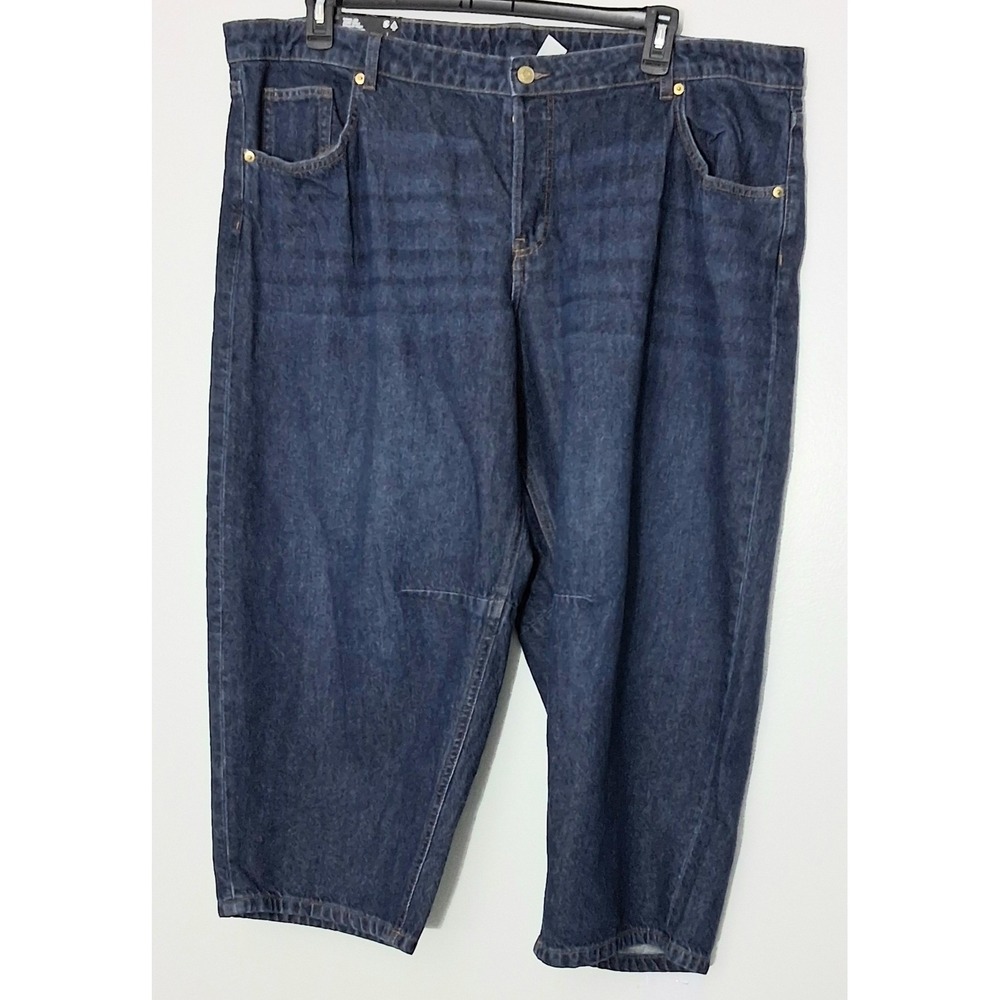 H&M‎ Divided Jeans Women's Size 18 Dark Wash Barrel Leg Button Fly Cropped NEW